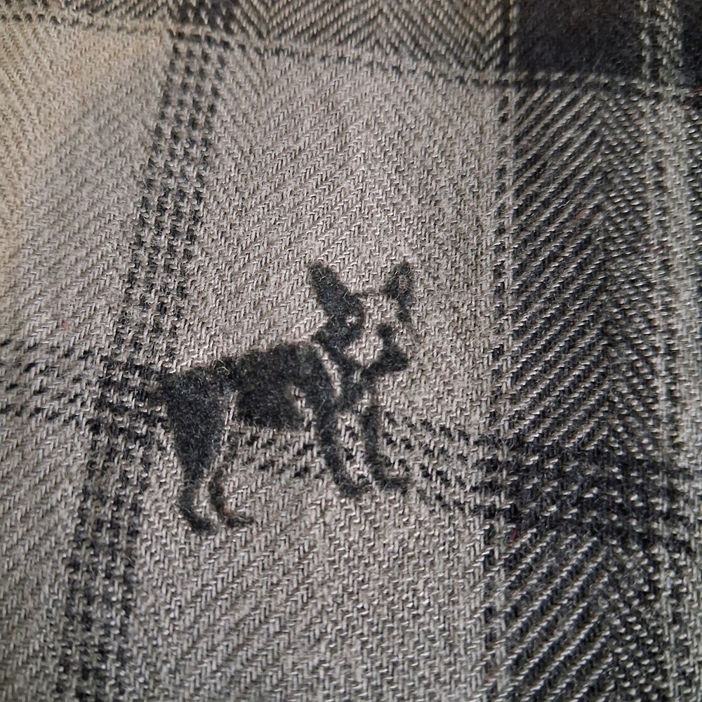 Jane And Delancy Plaid French Bulldog Print Flannel Roll Tab Sleeve Top 2XL
